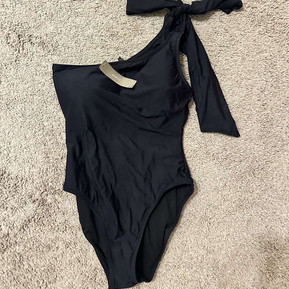 J. Crew Black One-Shoulder Swimsuit with Bow